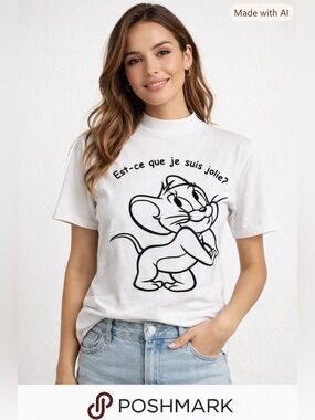 Tom & Jerry Women’s French Mock Neck Short Sleeve Graphic Top by Samoa